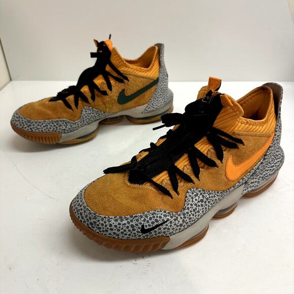 Nike LeBron 16 Low atmos Safari Orange Suede Elephant Print Men's Size 10 - Picture 5 of 12